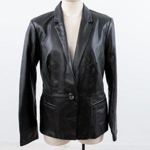 Vintage 90s M Leather Blazer Jacket Black NWOT